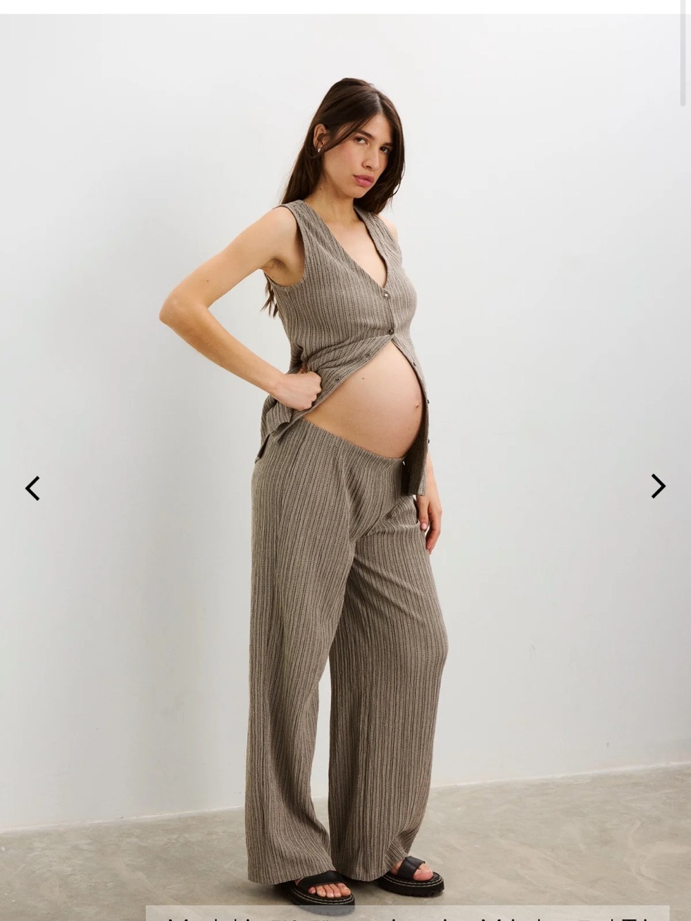 Hatch Wide-Leg Ribbed Maternity Pants in Taupe